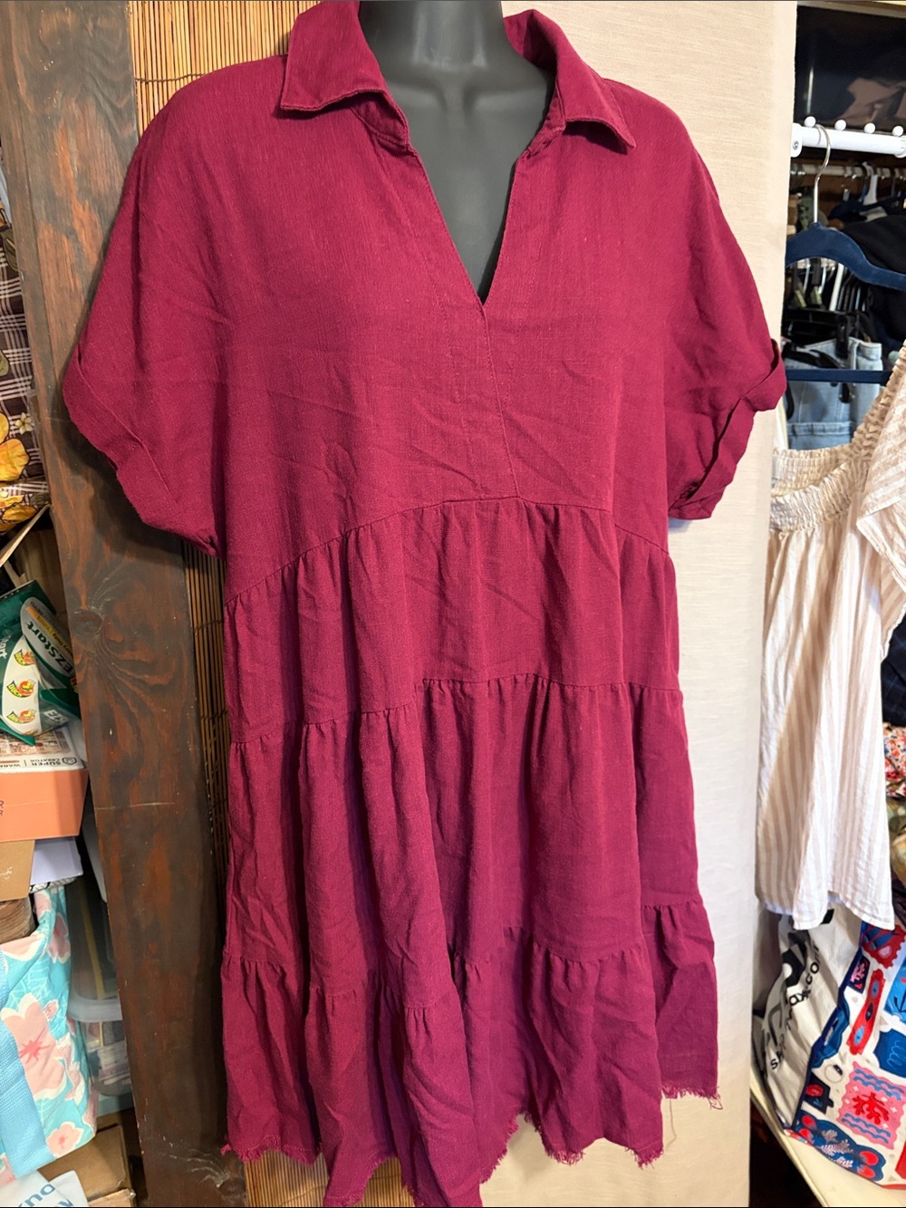 Umgee Berry-Tone Tiered Collared Tunic